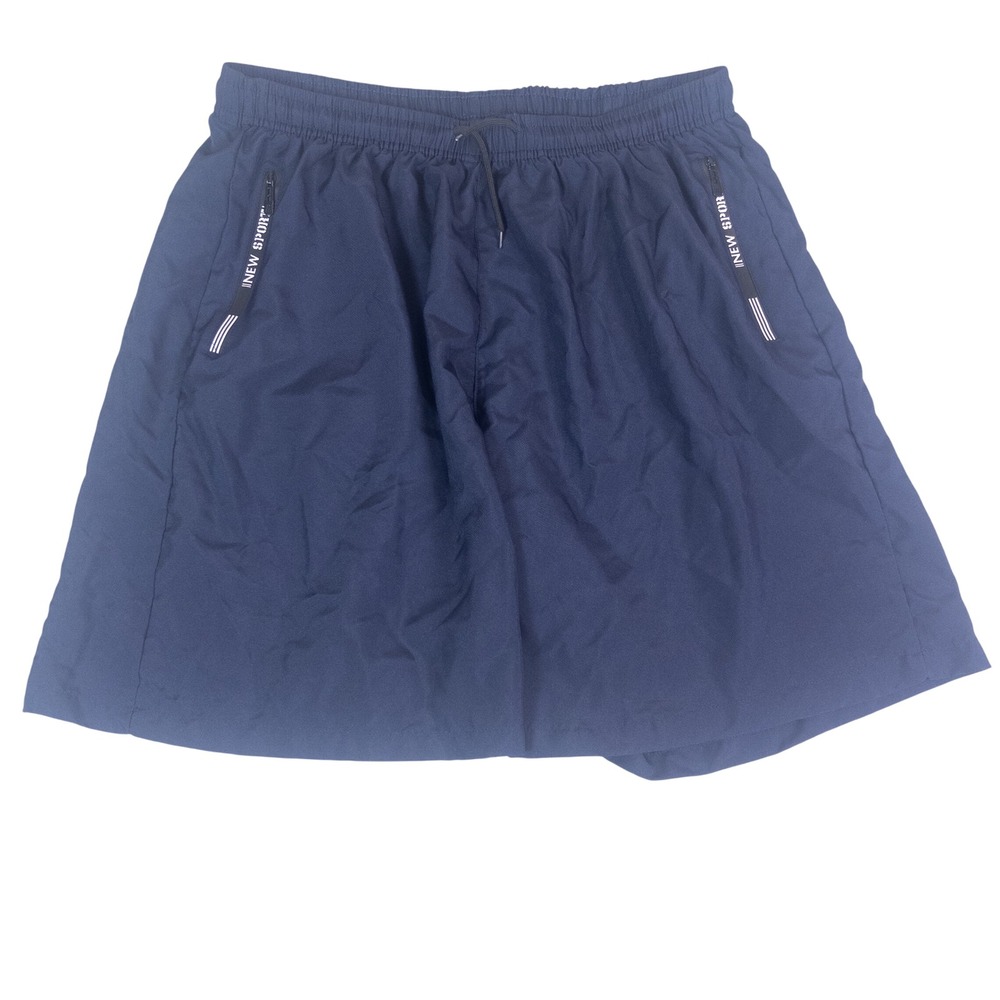 New Sport Mens Athletic Shorts XXL Navy Blue‎ Elastic Waist Zipper Pockets Gym